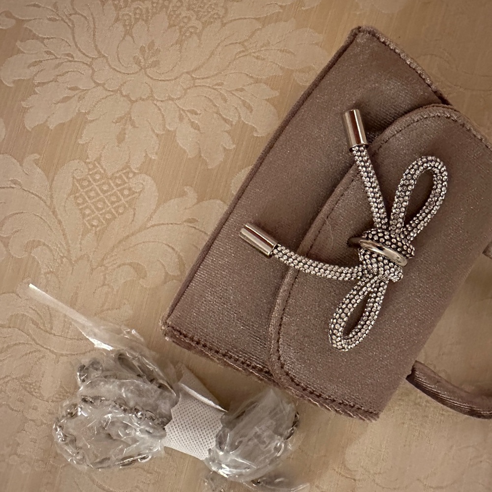 mini crystal bow bag with crossbody chain